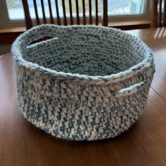 Other - Handmade Crochet Basket With Handles. Cream and Gray. Stable structure.